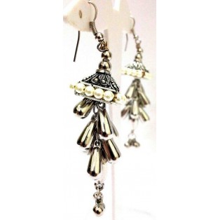 Pyramid Latkan Silver Oxidized Earring Jhumka Chandelier Hook Dangle Drop Long
